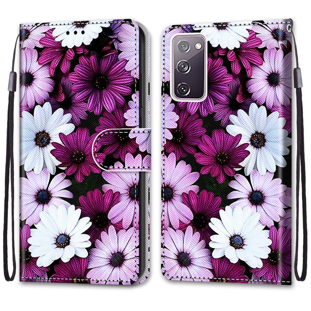 Pattern Printing Phone Case for Samsung Galaxy S20 FE 4G/5G/S20 Lite/S20 FE 2022, PU Leather Stand Flip Wallet Cover - Purple Flower