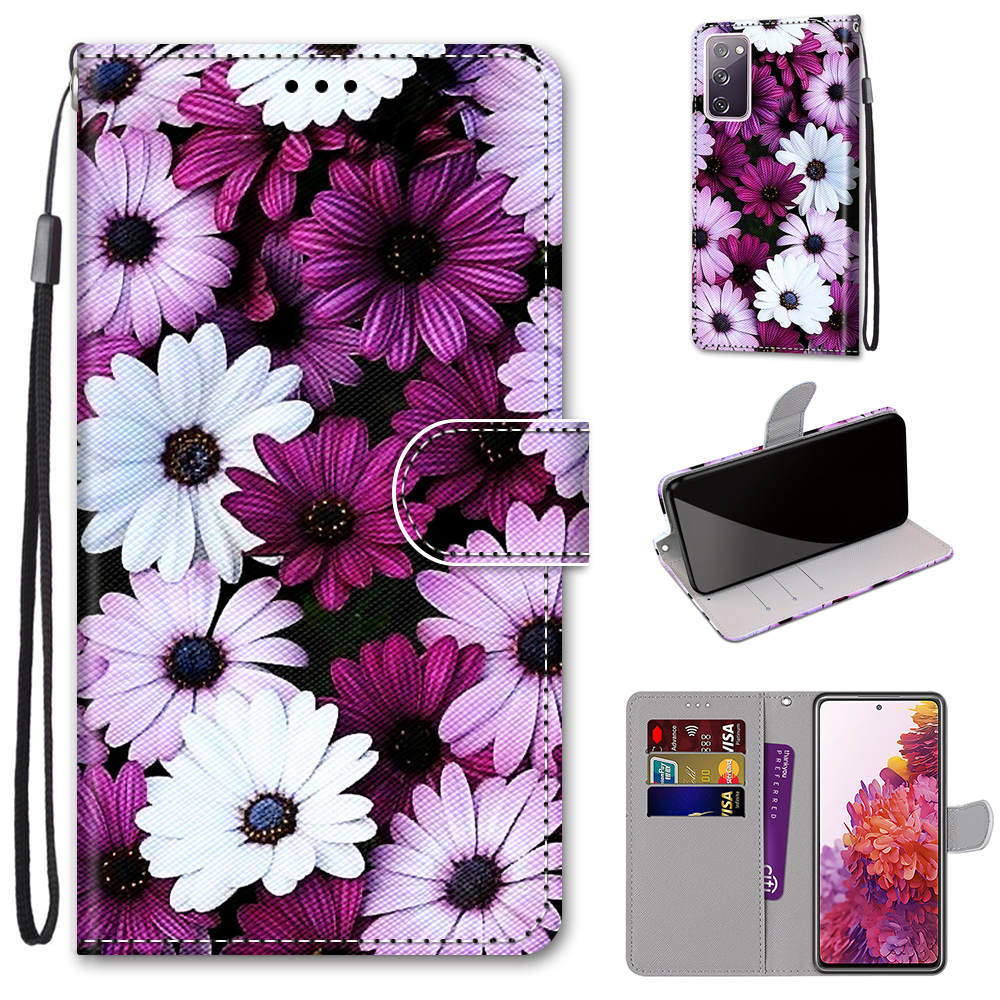 Pattern Printing Phone Case for Samsung Galaxy S20 FE 4G/5G/S20 Lite/S20 FE 2022, PU Leather Stand Flip Wallet Cover - Purple Flower