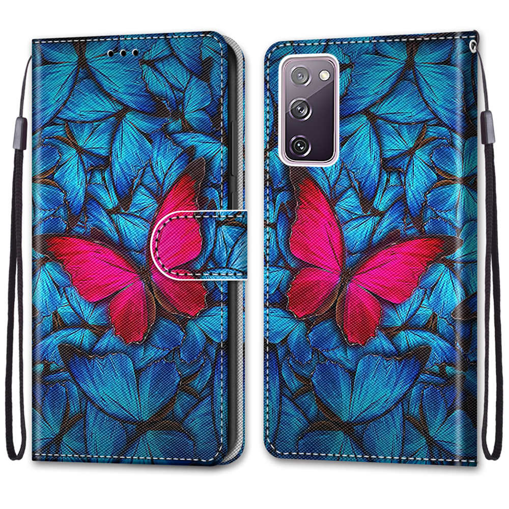 Pattern Printing Phone Case for Samsung Galaxy S20 FE 4G/5G/S20 Lite/S20 FE 2022, PU Leather Stand Flip Wallet Cover - Red Flower