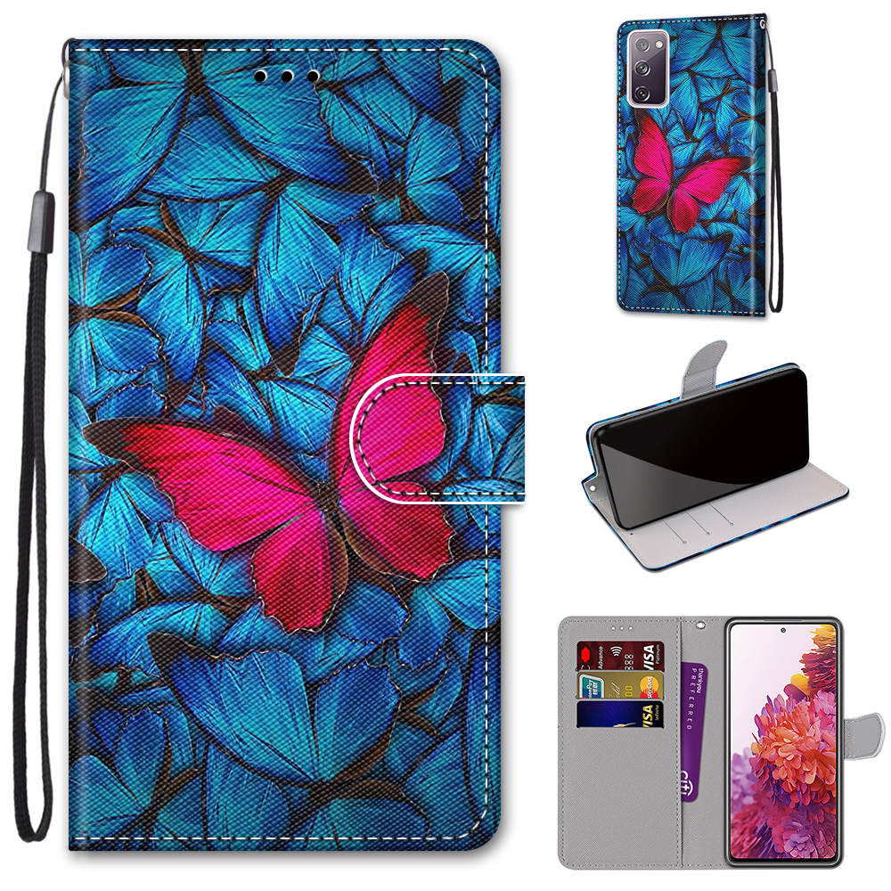 Pattern Printing Phone Case for Samsung Galaxy S20 FE 4G/5G/S20 Lite/S20 FE 2022, PU Leather Stand Flip Wallet Cover - Red Flower