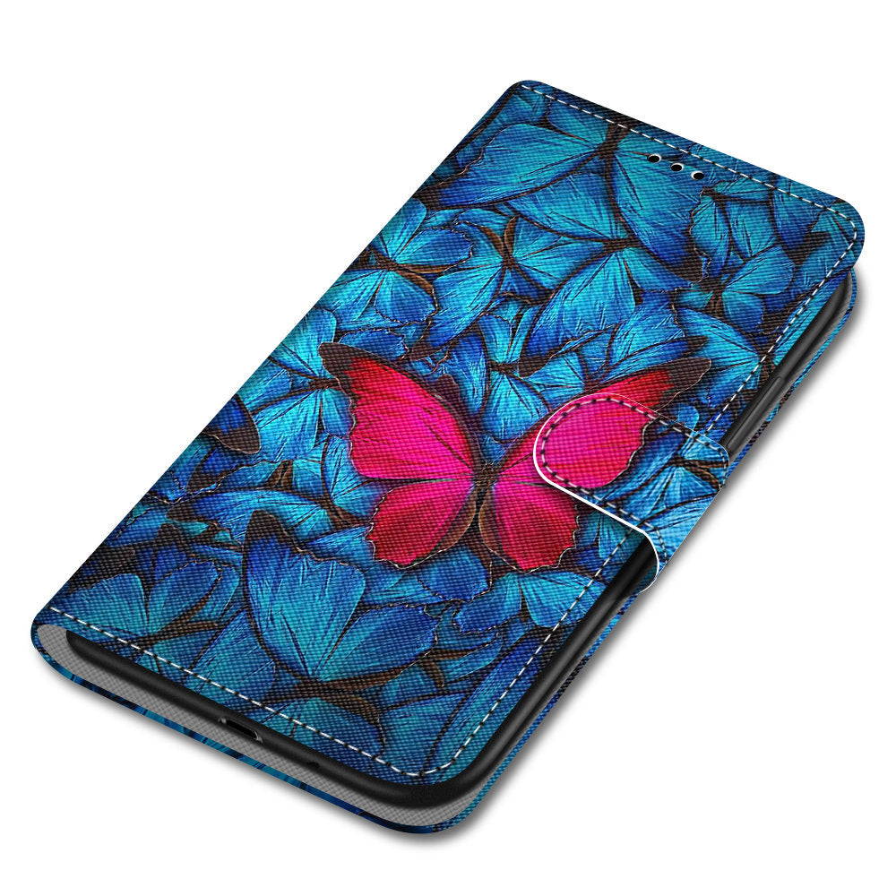 Pattern Printing Phone Case for Samsung Galaxy S20 FE 4G/5G/S20 Lite/S20 FE 2022, PU Leather Stand Flip Wallet Cover - Red Flower