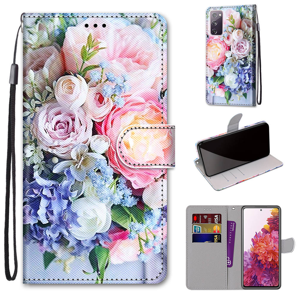 Pattern Printing Phone Case for Samsung Galaxy S20 FE 4G/5G/S20 Lite/S20 FE 2022, PU Leather Stand Flip Wallet Cover - Blooming Flower