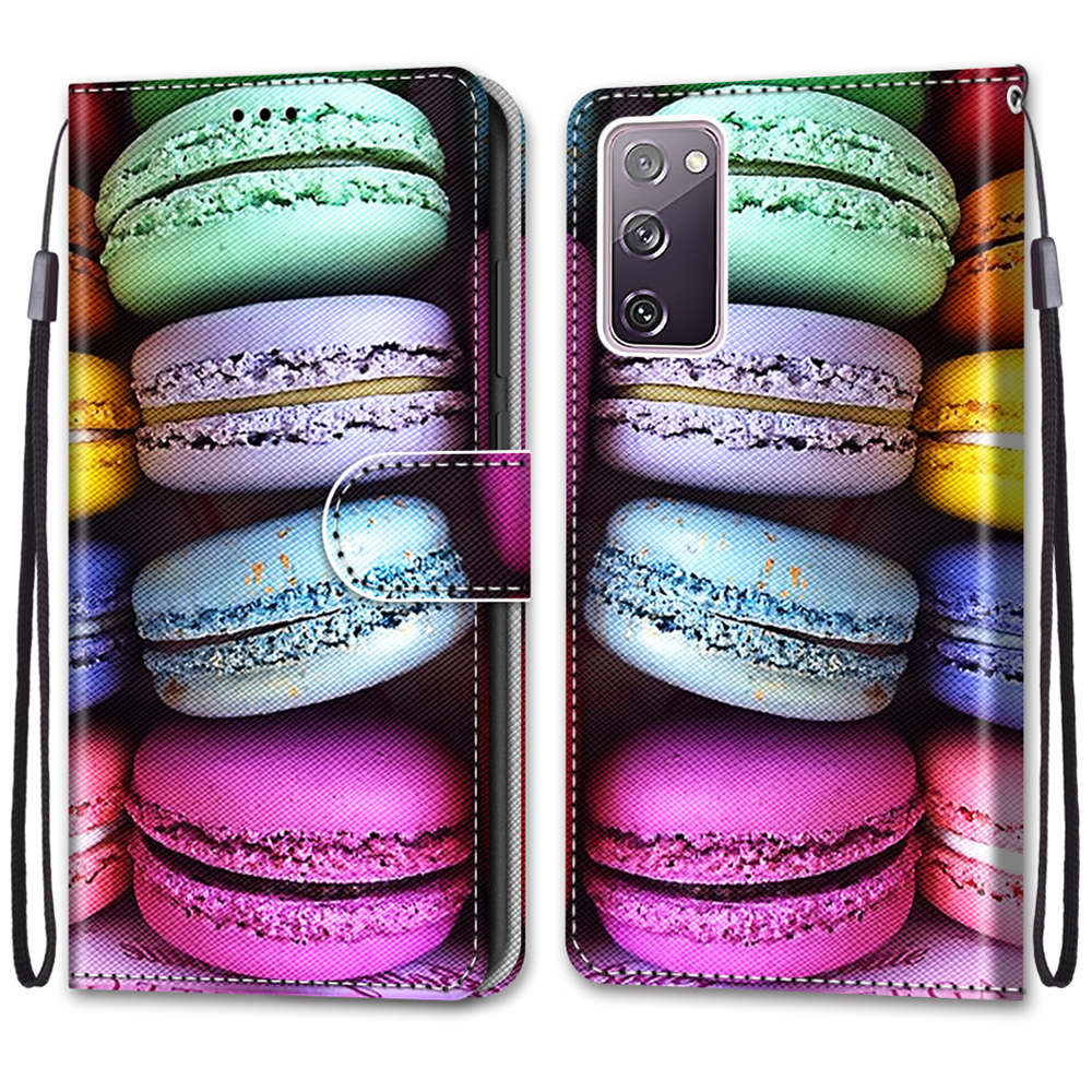 Pattern Printing Phone Case for Samsung Galaxy S20 FE 4G/5G/S20 Lite/S20 FE 2022, PU Leather Stand Flip Wallet Cover - Macarons