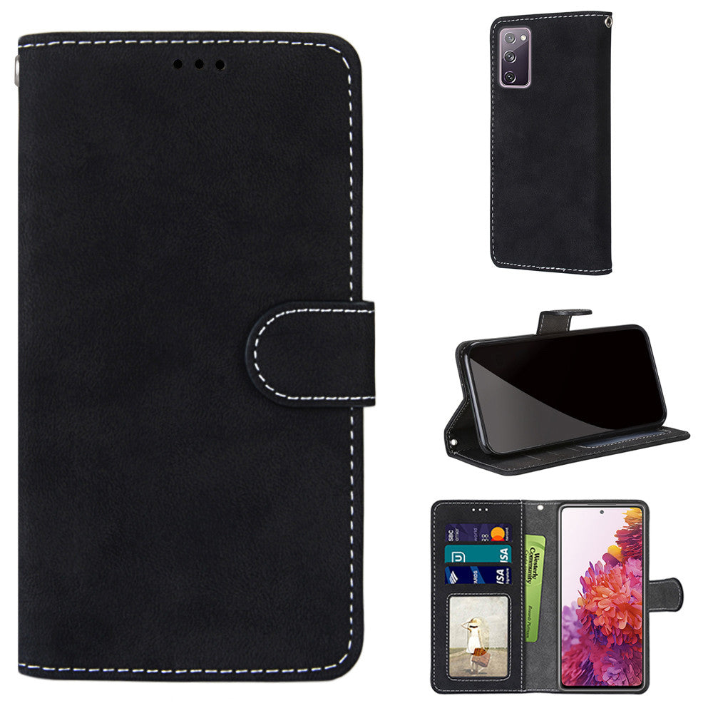 Retro Frosted Surface Wallet Leather Stand Phone Case for Samsung Galaxy S20 FE 4G/FE 5G/S20 Lite - Black