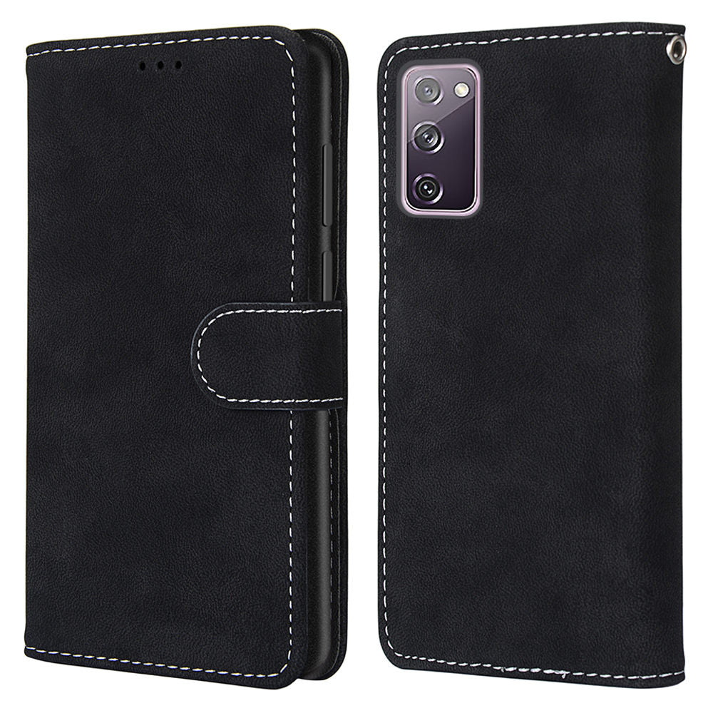 Retro Frosted Surface Wallet Leather Stand Phone Case for Samsung Galaxy S20 FE 4G/FE 5G/S20 Lite - Black