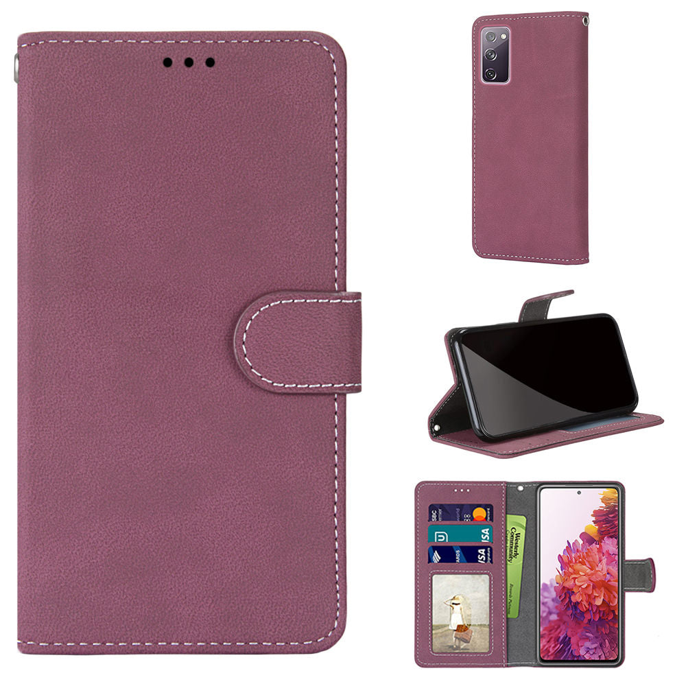 Retro Frosted Surface Wallet Leather Stand Phone Case for Samsung Galaxy S20 FE 4G/FE 5G/S20 Lite - Wine Red