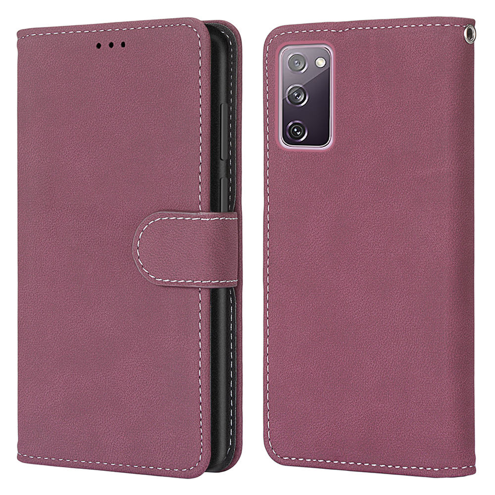 Retro Frosted Surface Wallet Leather Stand Phone Case for Samsung Galaxy S20 FE 4G/FE 5G/S20 Lite - Wine Red