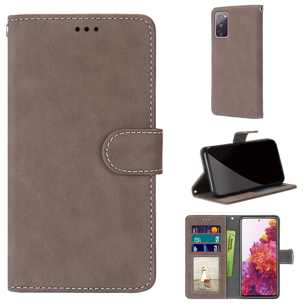 Retro Frosted Surface Wallet Leather Stand Phone Case for Samsung Galaxy S20 FE 4G/FE 5G/S20 Lite - Coffee