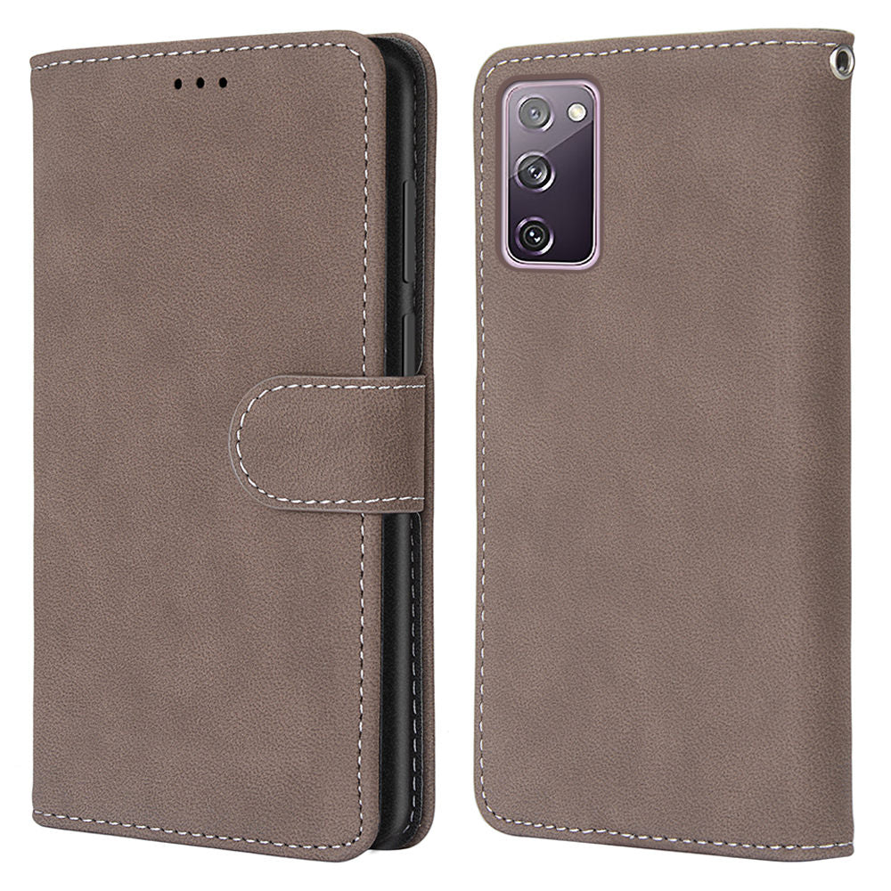 Retro Frosted Surface Wallet Leather Stand Phone Case for Samsung Galaxy S20 FE 4G/FE 5G/S20 Lite - Coffee