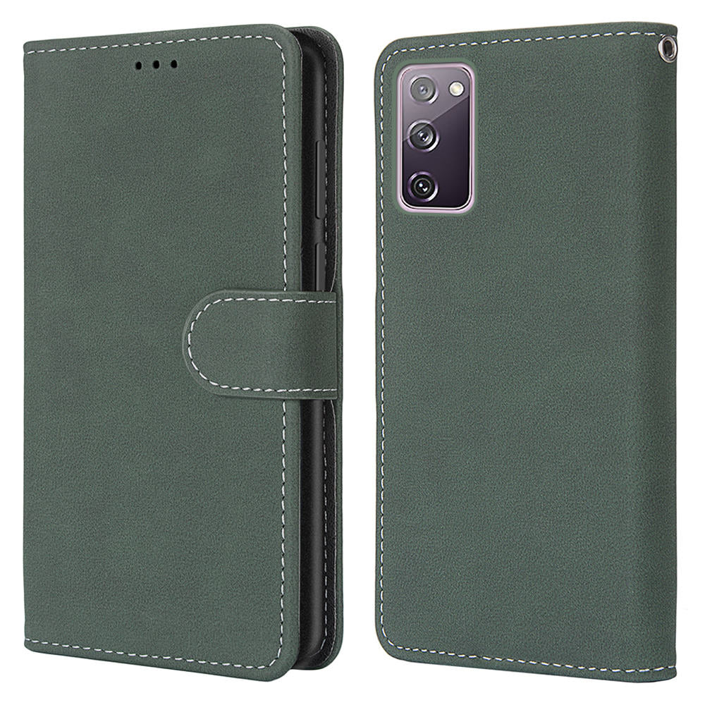 Retro Frosted Surface Wallet Leather Stand Phone Case for Samsung Galaxy S20 FE 4G/FE 5G/S20 Lite - Green