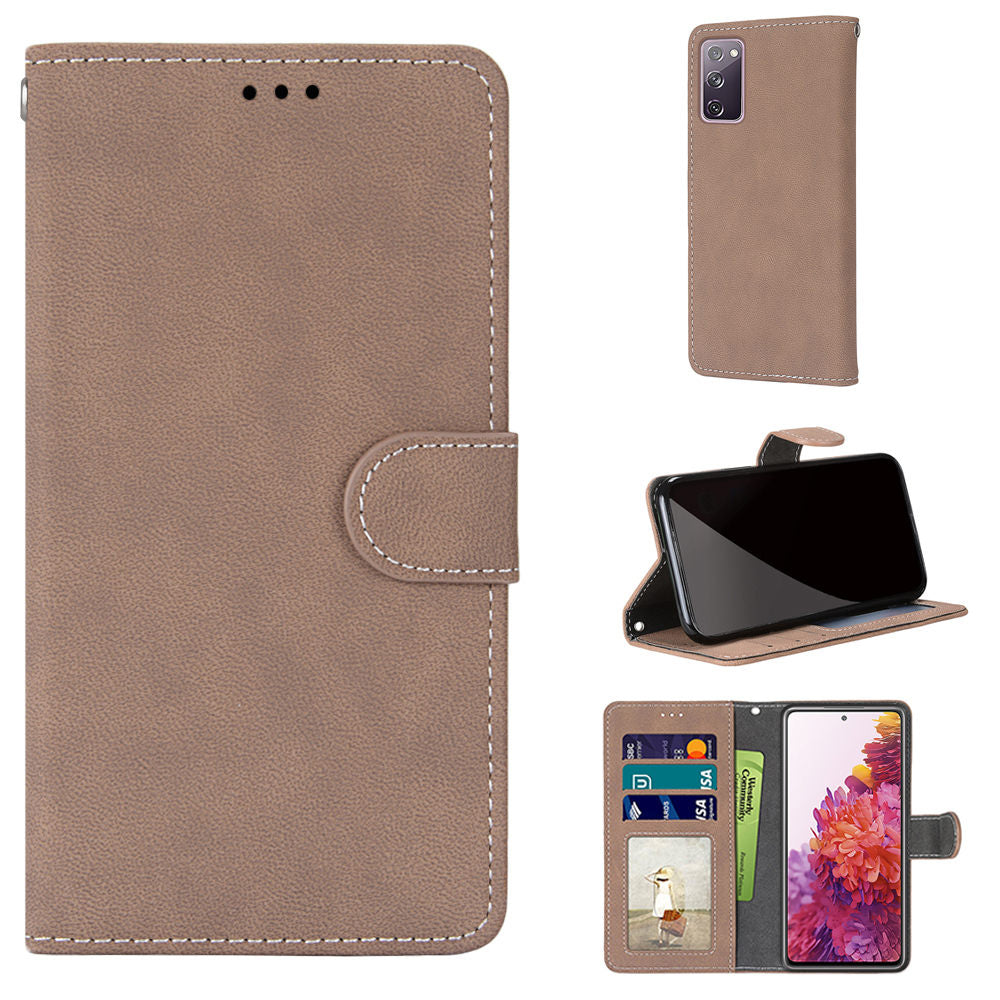 Retro Frosted Surface Wallet Leather Stand Phone Case for Samsung Galaxy S20 FE 4G/FE 5G/S20 Lite - Brown