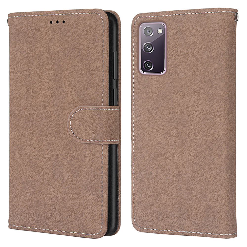 Retro Frosted Surface Wallet Leather Stand Phone Case for Samsung Galaxy S20 FE 4G/FE 5G/S20 Lite - Brown