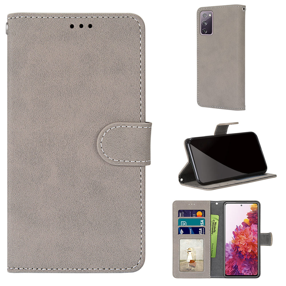 Retro Frosted Surface Wallet Leather Stand Phone Case for Samsung Galaxy S20 FE 4G/FE 5G/S20 Lite - Grey