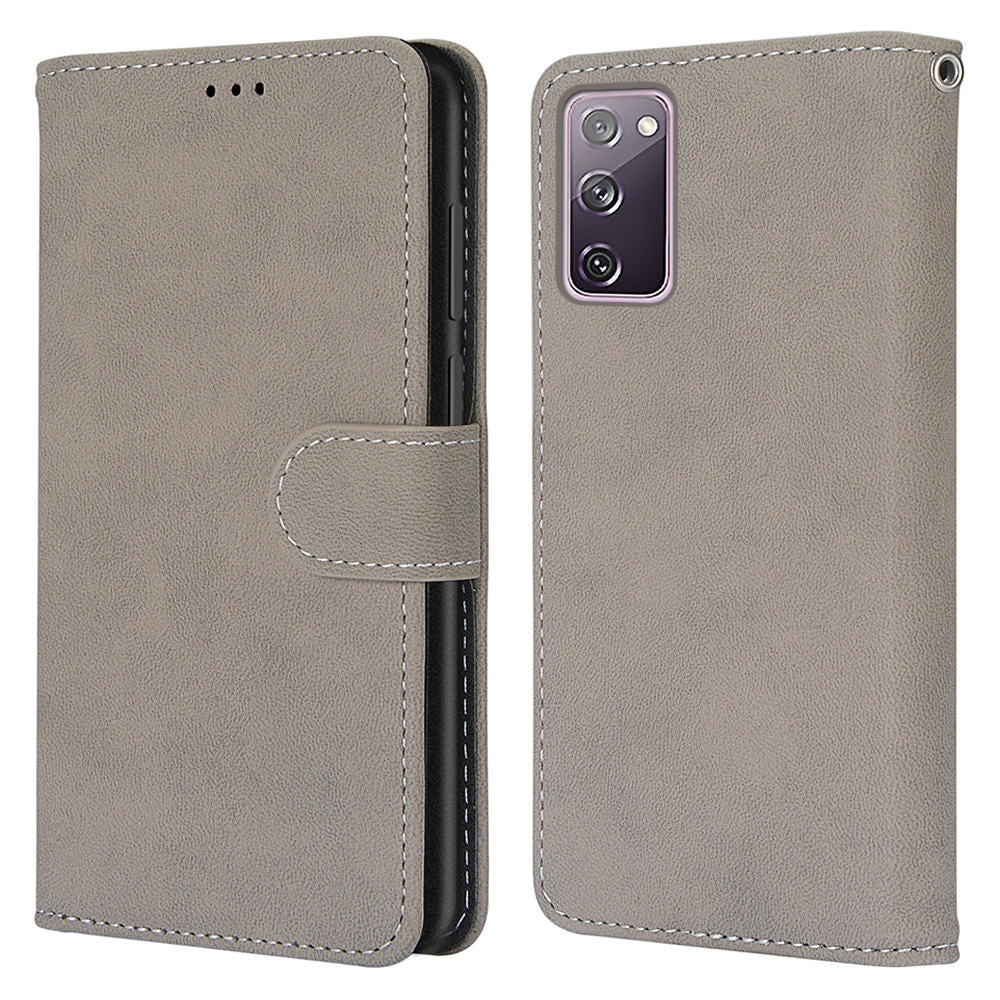 Retro Frosted Surface Wallet Leather Stand Phone Case for Samsung Galaxy S20 FE 4G/FE 5G/S20 Lite - Grey