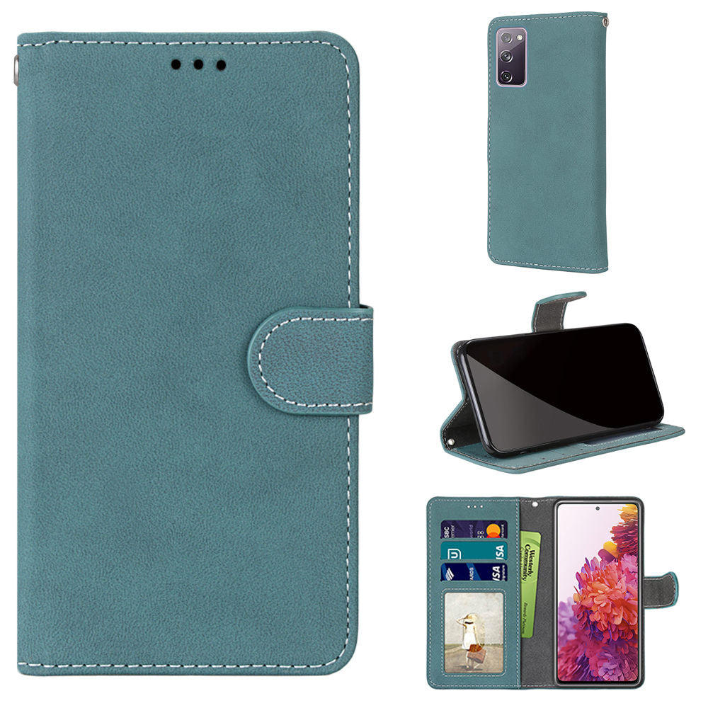 Retro Frosted Surface Wallet Leather Stand Phone Case for Samsung Galaxy S20 FE 4G/FE 5G/S20 Lite - Blue