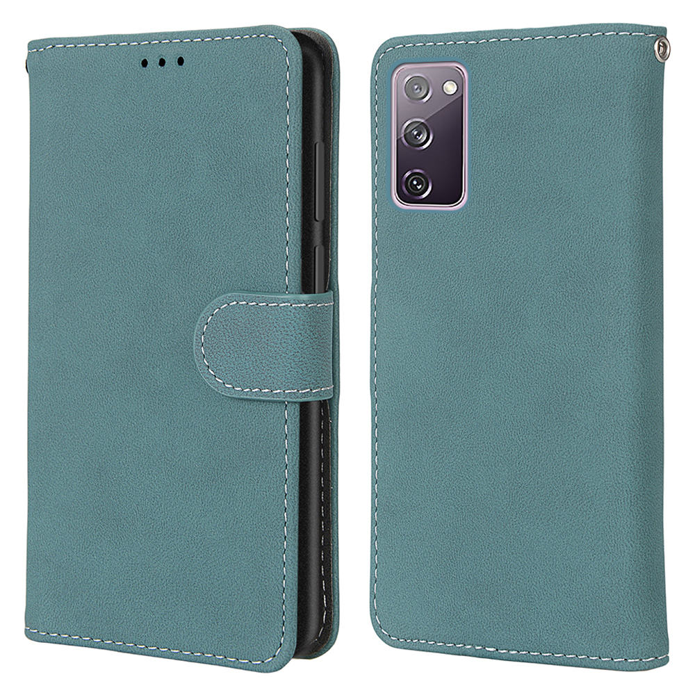 Retro Frosted Surface Wallet Leather Stand Phone Case for Samsung Galaxy S20 FE 4G/FE 5G/S20 Lite - Blue