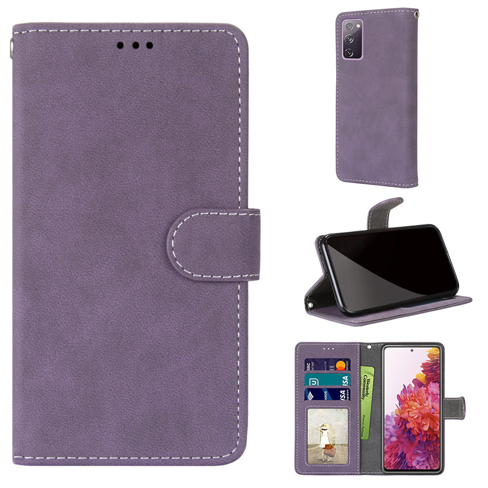 Retro Frosted Surface Wallet Leather Stand Phone Case for Samsung Galaxy S20 FE 4G/FE 5G/S20 Lite - Purple