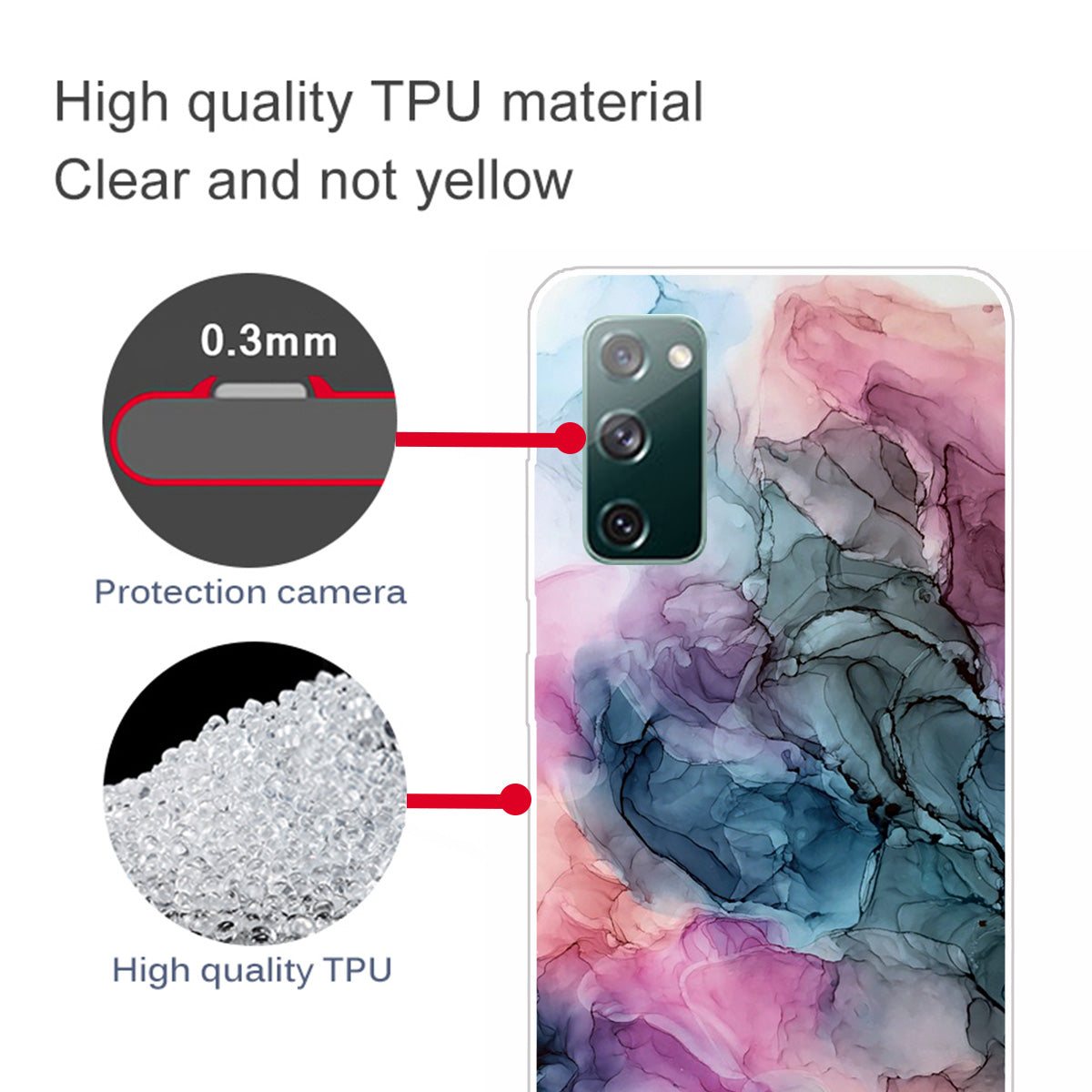 For Samsung Galaxy S20 FE 4G/5G/S20 Lite/S20 FE 2022 Shockproof TPU Case Marble Pattern Printed Phone Protector - Style H