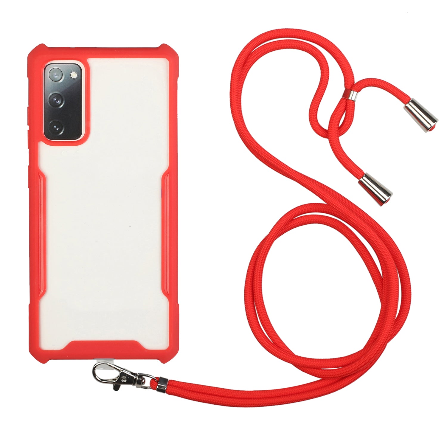 Acrylic+TPU Shockproof Phone Case with Strap for Samsung Galaxy S20 FE 4G/FE 5G/S20 Lite/S20 FE 2022 - Red