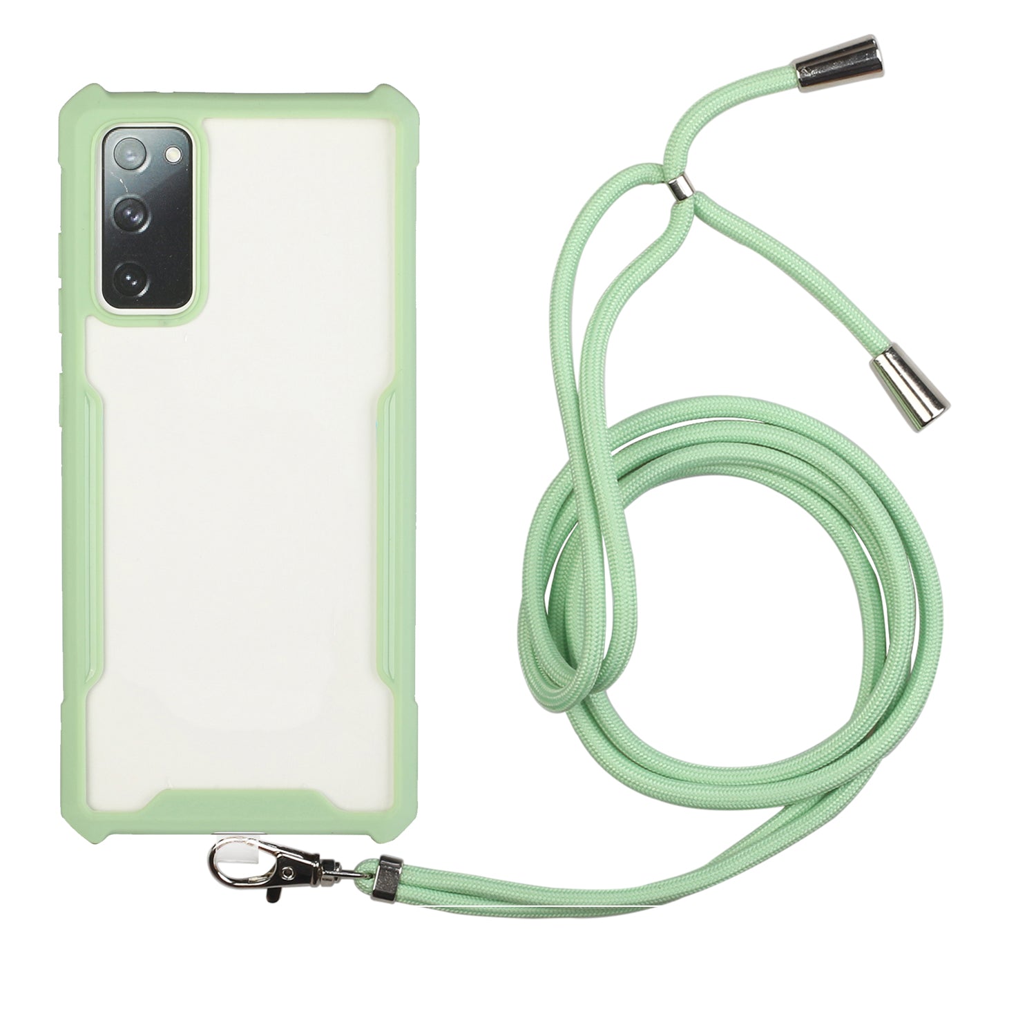 Acrylic+TPU Shockproof Phone Case with Strap for Samsung Galaxy S20 FE 4G/FE 5G/S20 Lite/S20 FE 2022 - Light Green