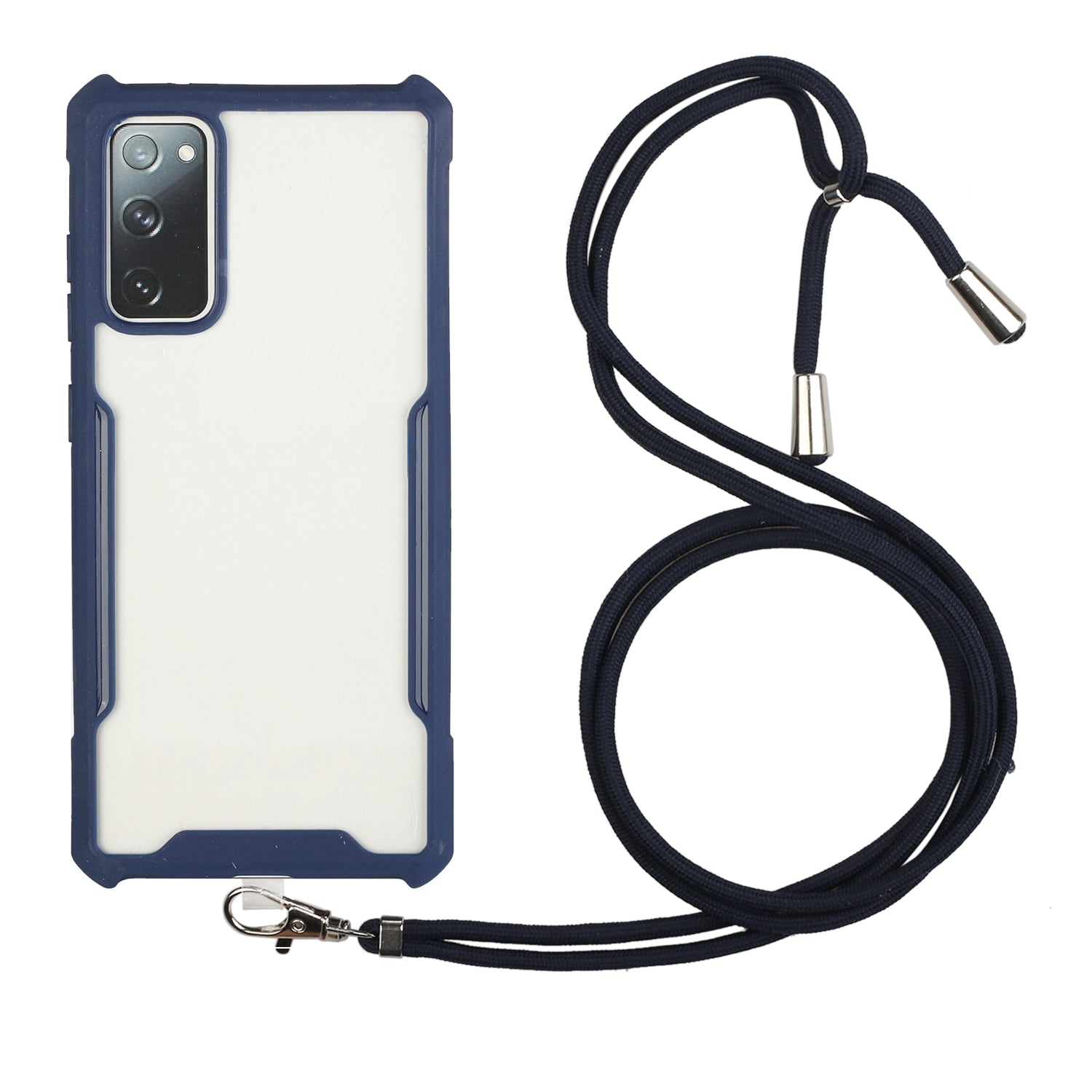 Acrylic+TPU Shockproof Phone Case with Strap for Samsung Galaxy S20 FE 4G/FE 5G/S20 Lite/S20 FE 2022 - Dark Blue