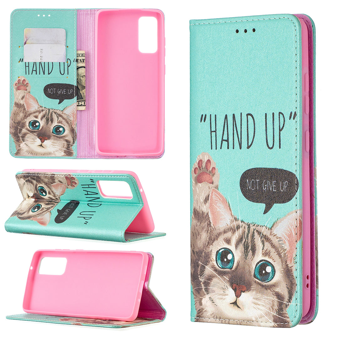 Auto-absorbed Stylish Patterned PU Leather Stand Phone Case for Samsung Galaxy S20 FE 4G/FE 5G/S20 Lite/S20 FE 2022 - Cat