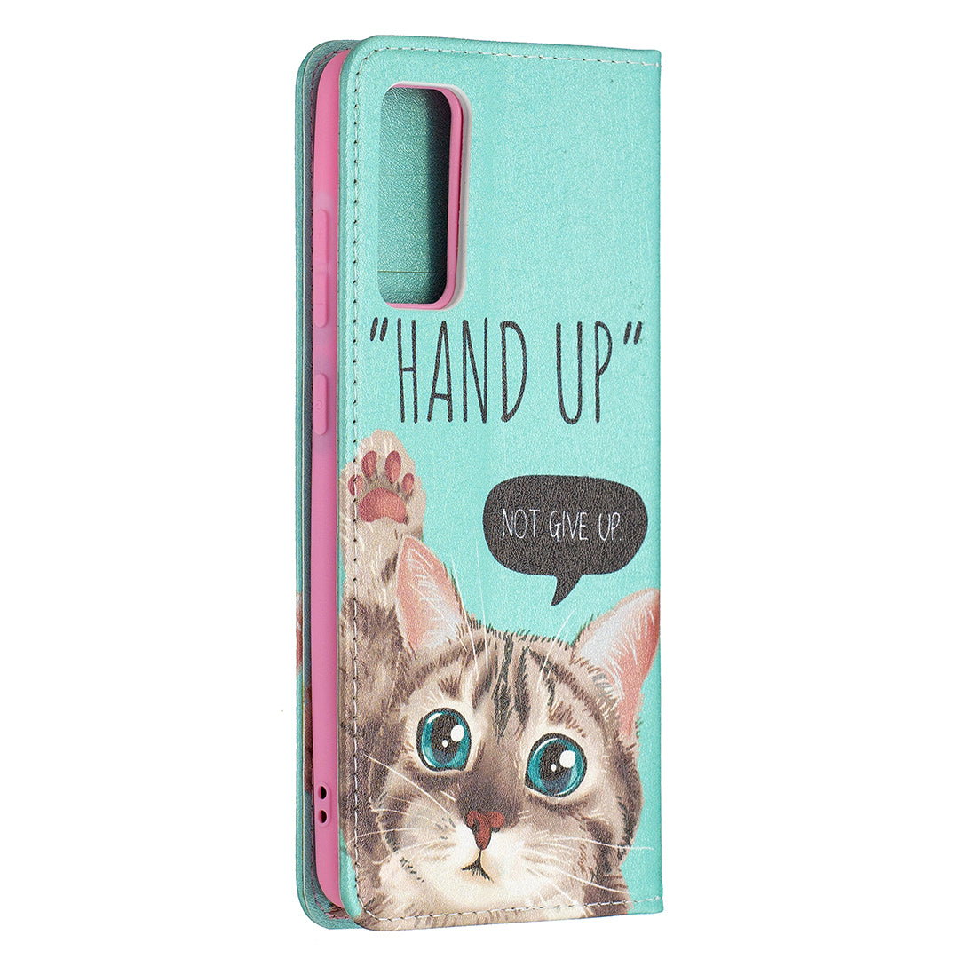 Auto-absorbed Stylish Patterned PU Leather Stand Phone Case for Samsung Galaxy S20 FE 4G/FE 5G/S20 Lite/S20 FE 2022 - Cat