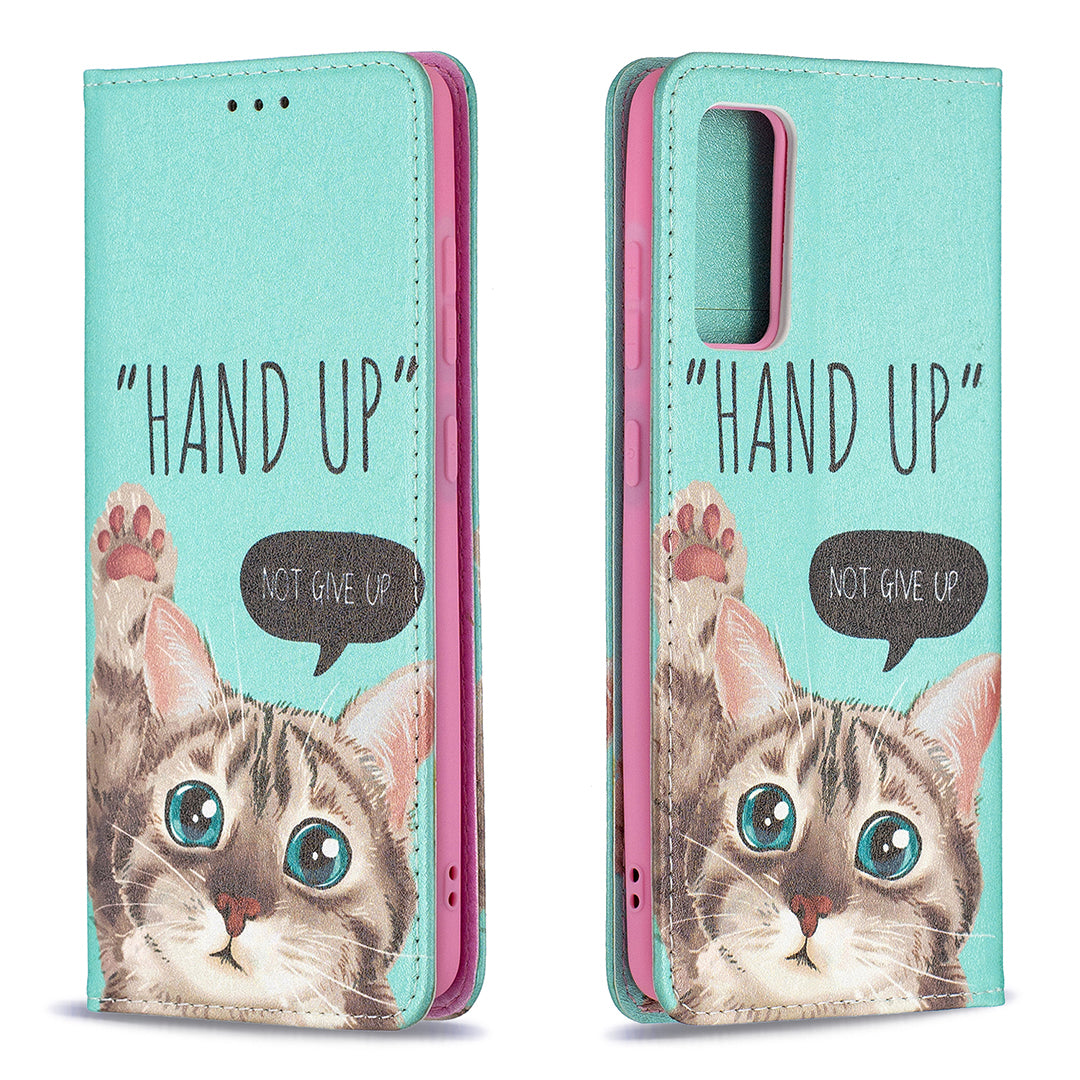 Auto-absorbed Stylish Patterned PU Leather Stand Phone Case for Samsung Galaxy S20 FE 4G/FE 5G/S20 Lite/S20 FE 2022 - Cat