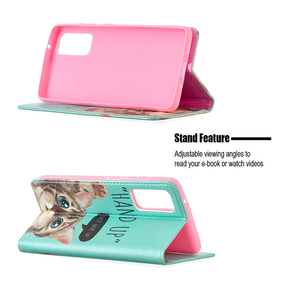 Auto-absorbed Stylish Patterned PU Leather Stand Phone Case for Samsung Galaxy S20 FE 4G/FE 5G/S20 Lite/S20 FE 2022 - Cat