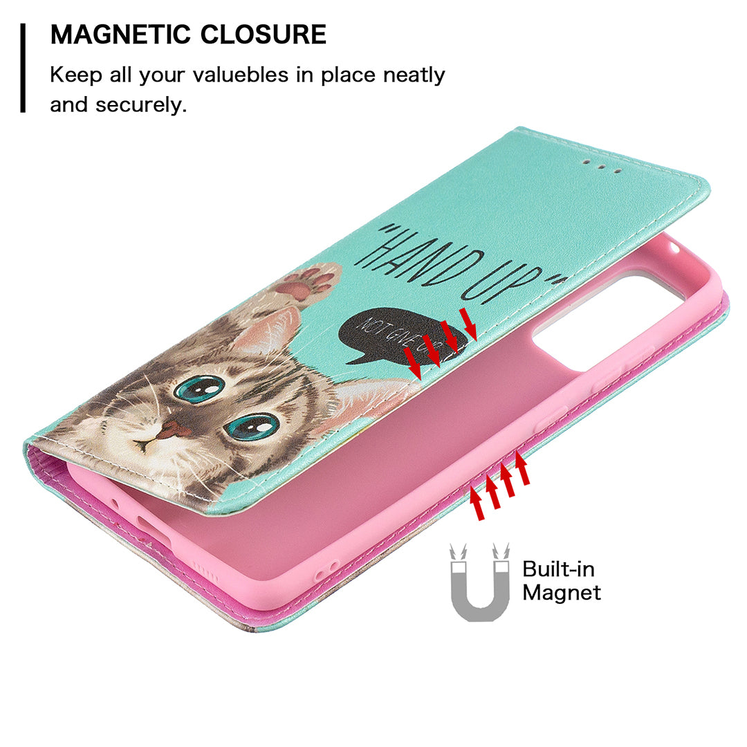 Auto-absorbed Stylish Patterned PU Leather Stand Phone Case for Samsung Galaxy S20 FE 4G/FE 5G/S20 Lite/S20 FE 2022 - Cat