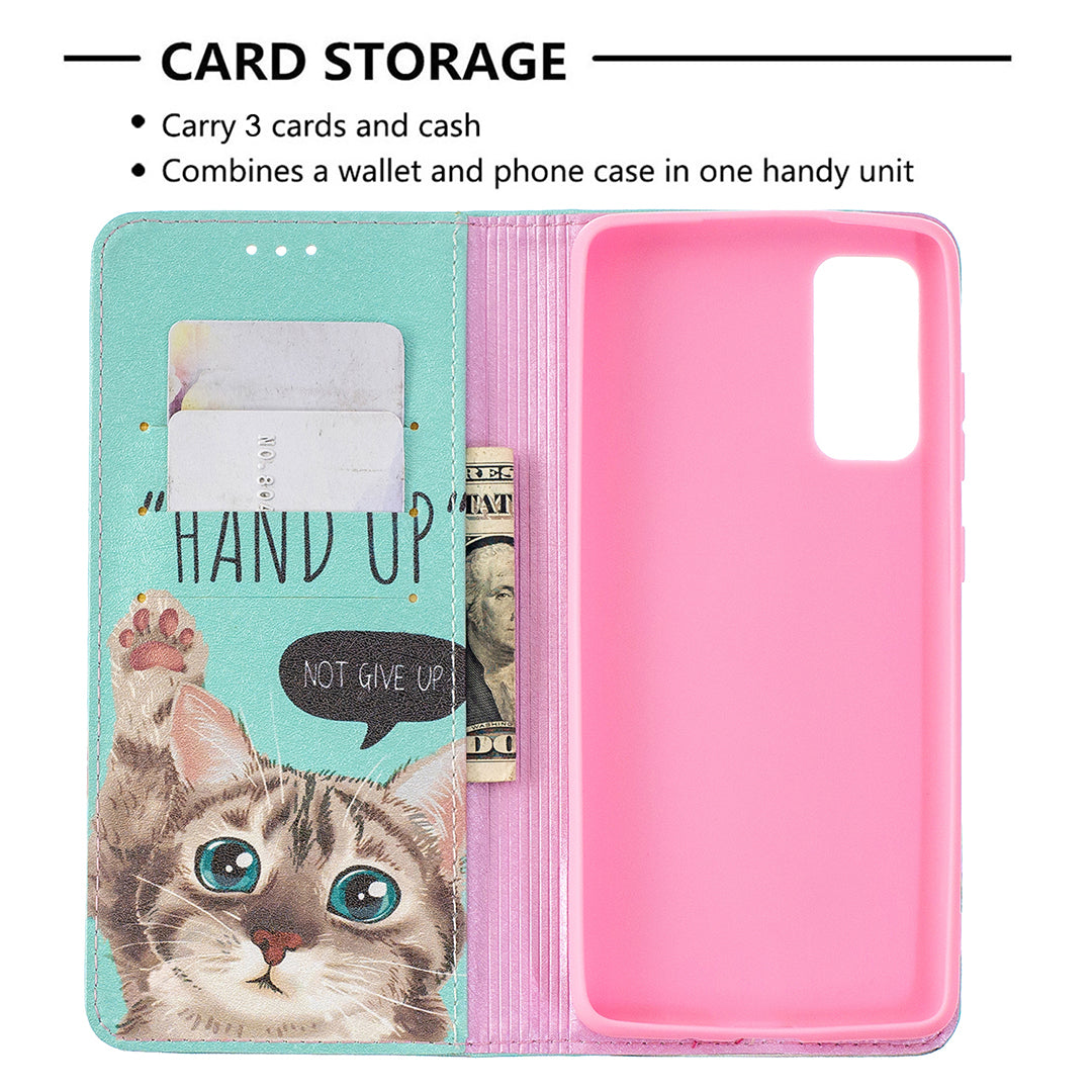 Auto-absorbed Stylish Patterned PU Leather Stand Phone Case for Samsung Galaxy S20 FE 4G/FE 5G/S20 Lite/S20 FE 2022 - Cat