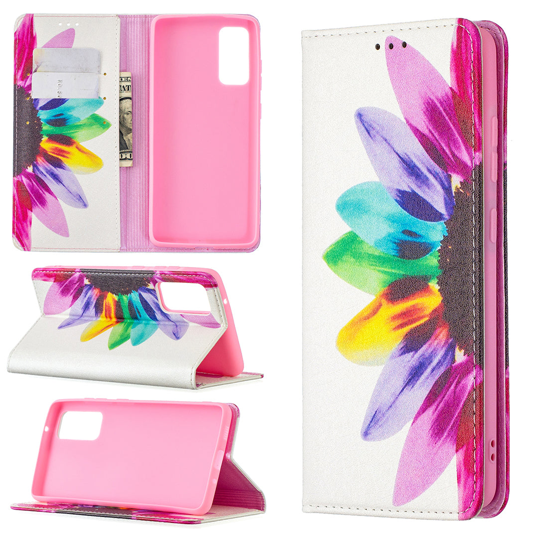 Auto-absorbed Stylish Patterned PU Leather Stand Phone Case for Samsung Galaxy S20 FE 4G/FE 5G/S20 Lite/S20 FE 2022 - Sunflower