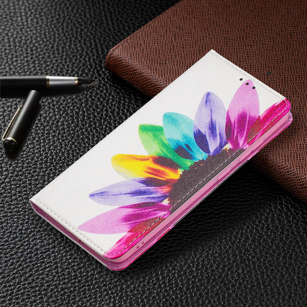 Auto-absorbed Stylish Patterned PU Leather Stand Phone Case for Samsung Galaxy S20 FE 4G/FE 5G/S20 Lite/S20 FE 2022 - Sunflower