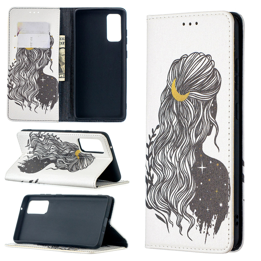 Auto-absorbed Stylish Patterned PU Leather Stand Phone Case for Samsung Galaxy S20 FE 4G/FE 5G/S20 Lite/S20 FE 2022 - Girl