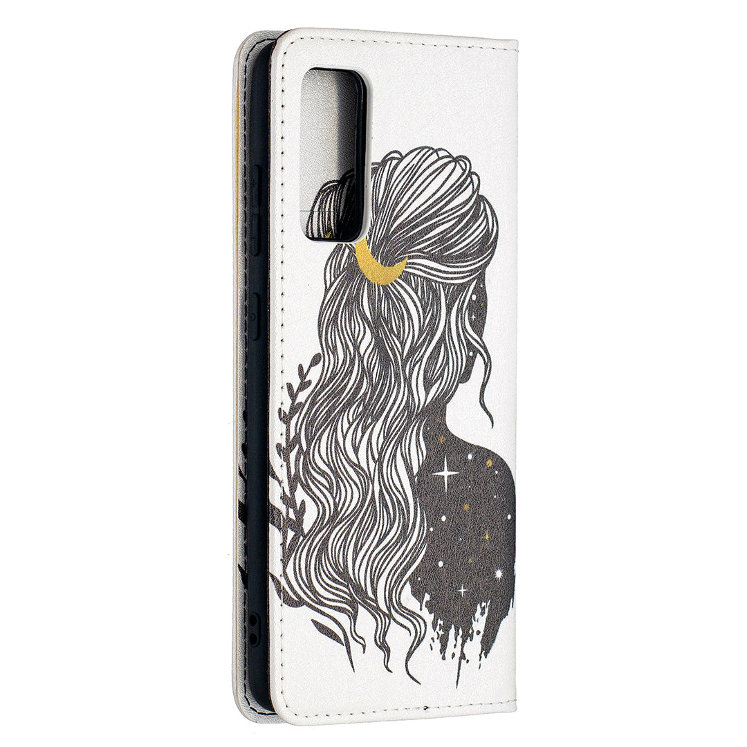 Auto-absorbed Stylish Patterned PU Leather Stand Phone Case for Samsung Galaxy S20 FE 4G/FE 5G/S20 Lite/S20 FE 2022 - Girl