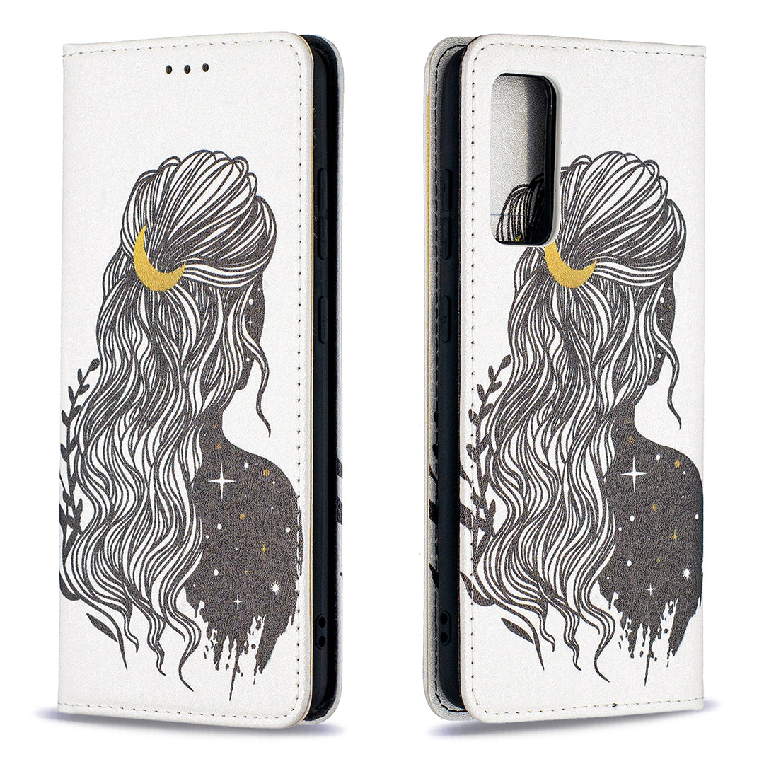 Auto-absorbed Stylish Patterned PU Leather Stand Phone Case for Samsung Galaxy S20 FE 4G/FE 5G/S20 Lite/S20 FE 2022 - Girl