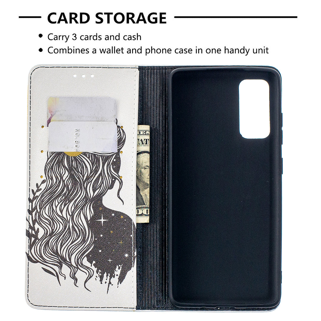 Auto-absorbed Stylish Patterned PU Leather Stand Phone Case for Samsung Galaxy S20 FE 4G/FE 5G/S20 Lite/S20 FE 2022 - Girl