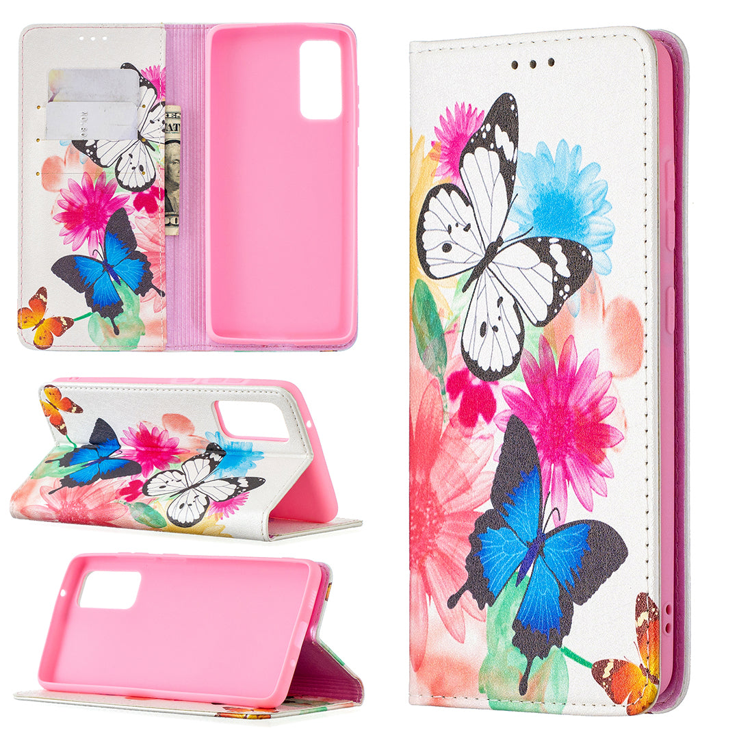 Auto-absorbed Stylish Patterned PU Leather Stand Phone Case for Samsung Galaxy S20 FE 4G/FE 5G/S20 Lite/S20 FE 2022 - Two Butterflies