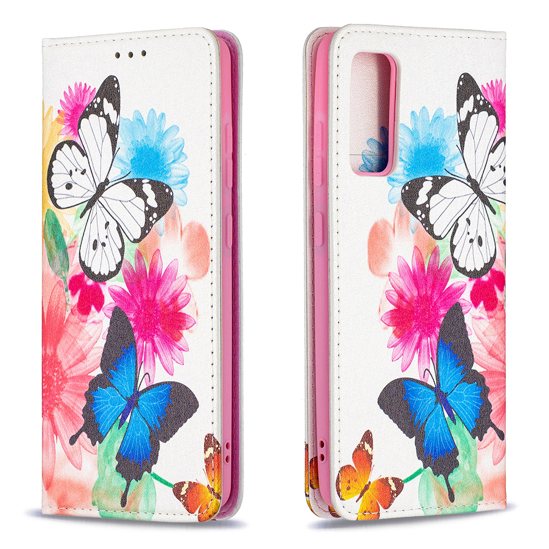 Auto-absorbed Stylish Patterned PU Leather Stand Phone Case for Samsung Galaxy S20 FE 4G/FE 5G/S20 Lite/S20 FE 2022 - Two Butterflies