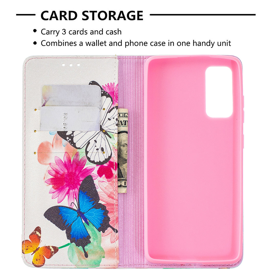 Auto-absorbed Stylish Patterned PU Leather Stand Phone Case for Samsung Galaxy S20 FE 4G/FE 5G/S20 Lite/S20 FE 2022 - Two Butterflies