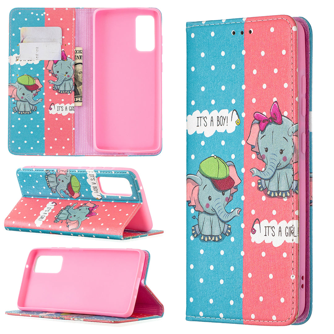 Auto-absorbed Stylish Patterned PU Leather Stand Phone Case for Samsung Galaxy S20 FE 4G/FE 5G/S20 Lite/S20 FE 2022 - Elephant