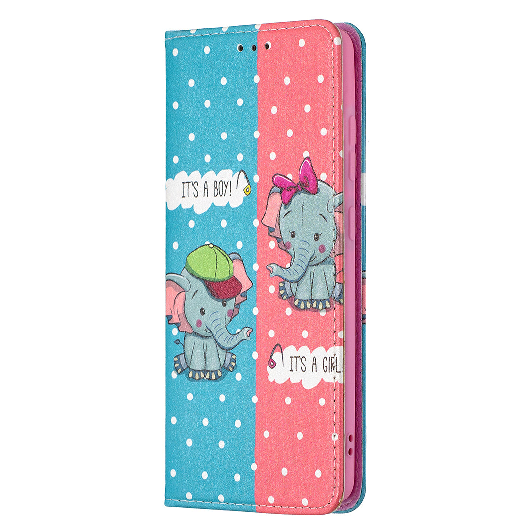 Auto-absorbed Stylish Patterned PU Leather Stand Phone Case for Samsung Galaxy S20 FE 4G/FE 5G/S20 Lite/S20 FE 2022 - Elephant