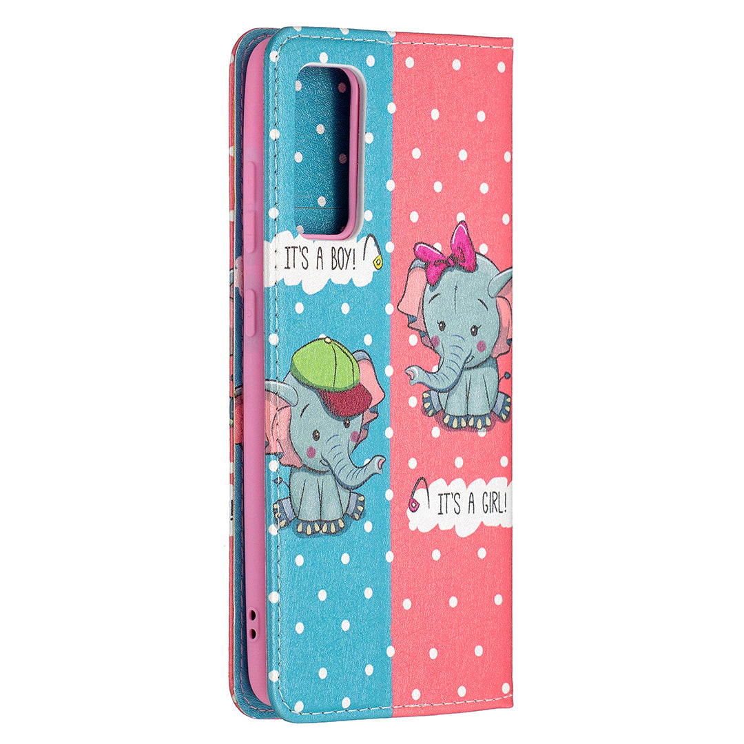 Auto-absorbed Stylish Patterned PU Leather Stand Phone Case for Samsung Galaxy S20 FE 4G/FE 5G/S20 Lite/S20 FE 2022 - Elephant