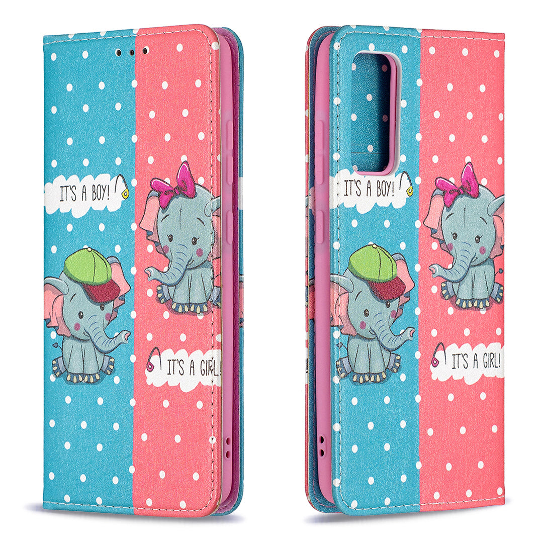 Auto-absorbed Stylish Patterned PU Leather Stand Phone Case for Samsung Galaxy S20 FE 4G/FE 5G/S20 Lite/S20 FE 2022 - Elephant