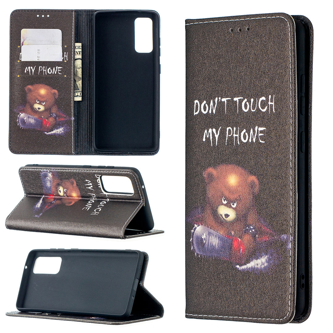 Auto-absorbed Stylish Patterned PU Leather Stand Phone Case for Samsung Galaxy S20 FE 4G/FE 5G/S20 Lite/S20 FE 2022 - Bear