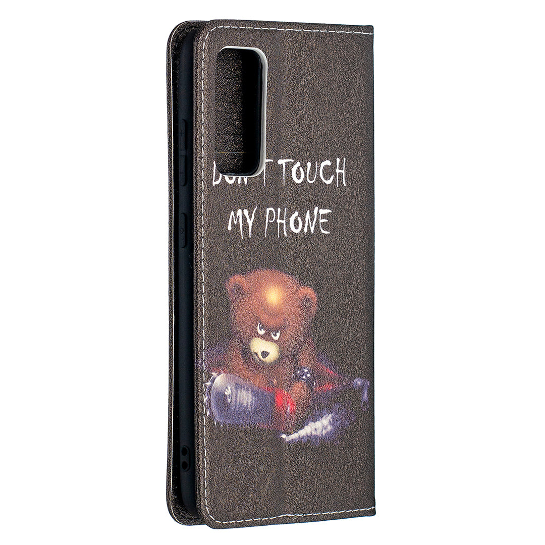 Auto-absorbed Stylish Patterned PU Leather Stand Phone Case for Samsung Galaxy S20 FE 4G/FE 5G/S20 Lite/S20 FE 2022 - Bear