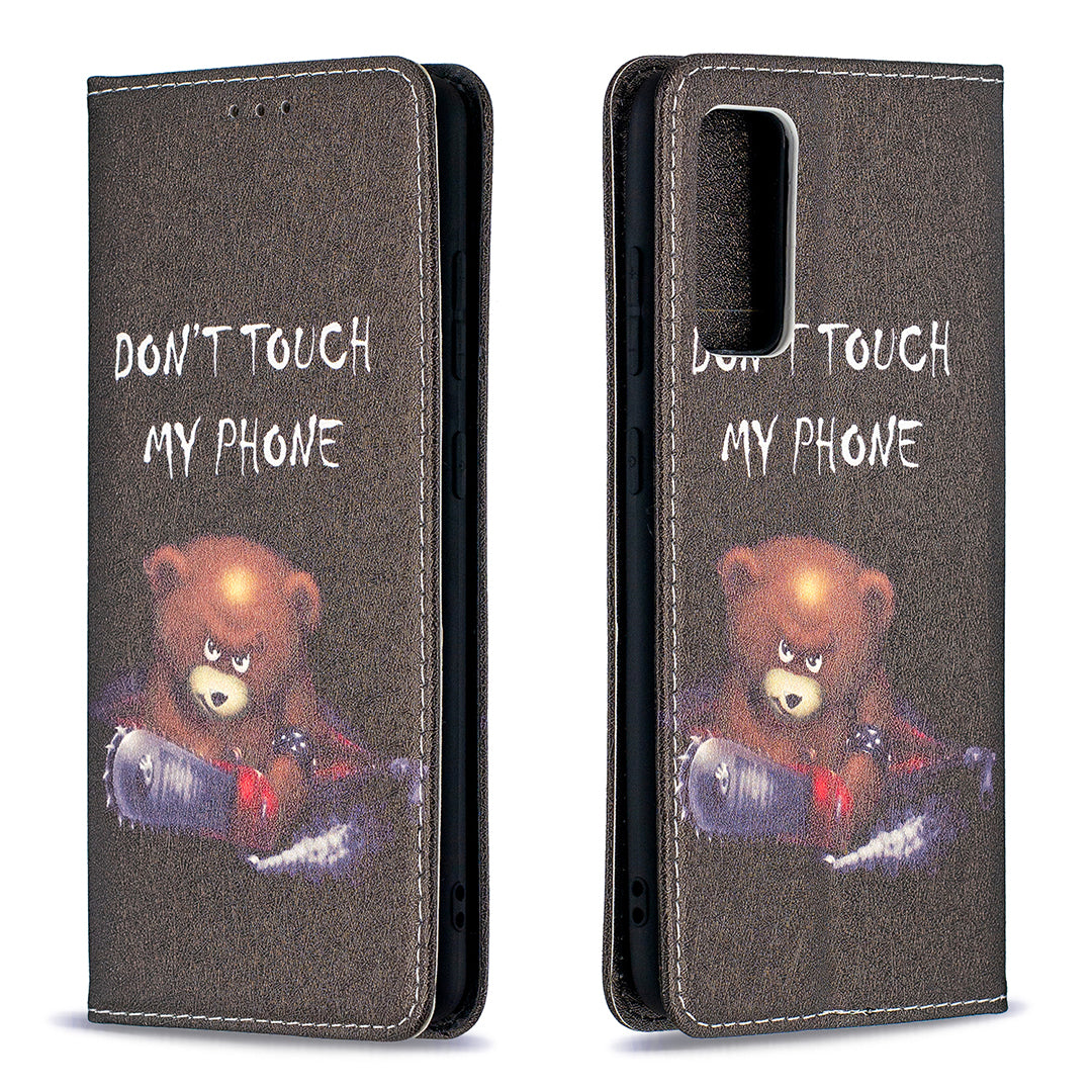 Auto-absorbed Stylish Patterned PU Leather Stand Phone Case for Samsung Galaxy S20 FE 4G/FE 5G/S20 Lite/S20 FE 2022 - Bear