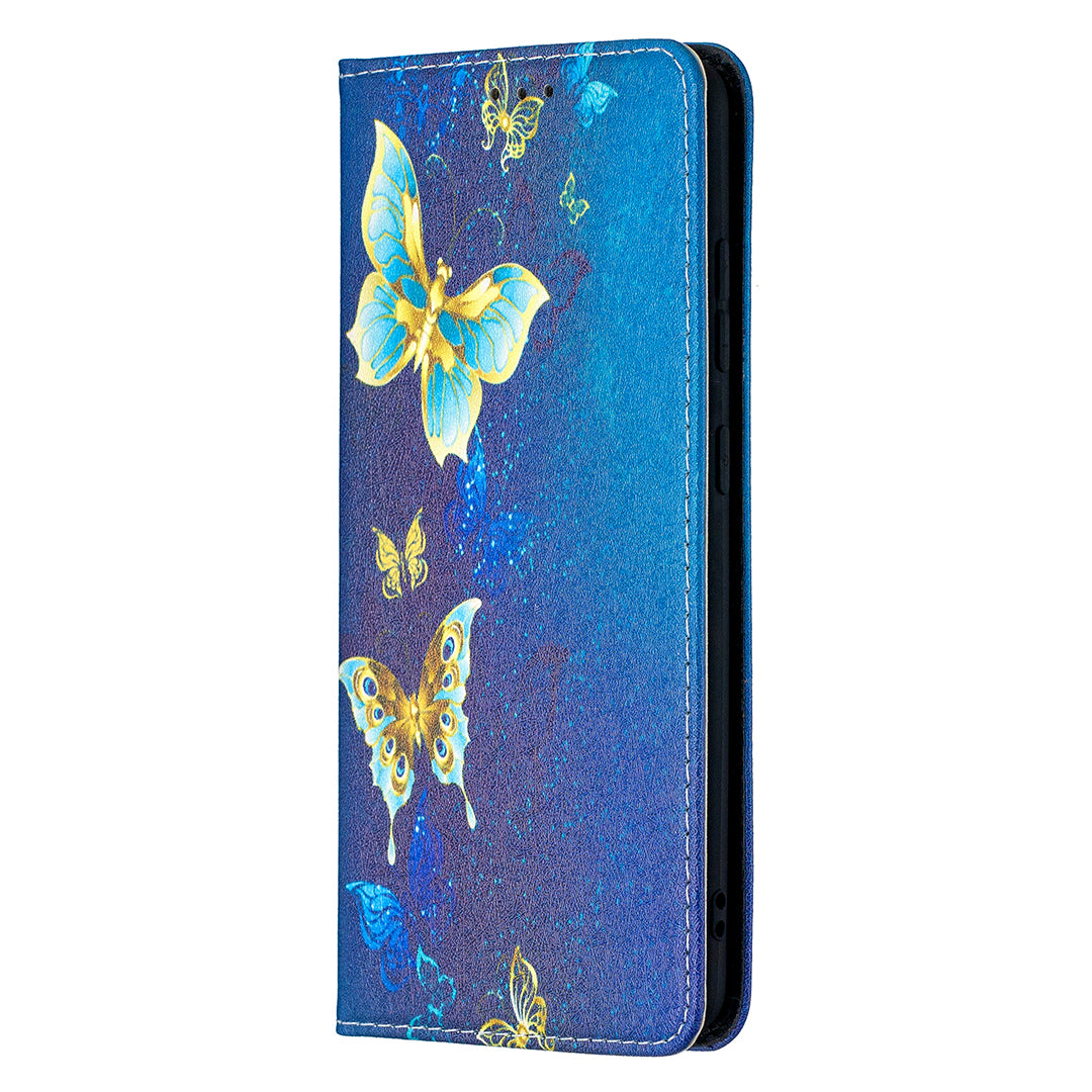 Auto-absorbed Stylish Patterned PU Leather Stand Phone Case for Samsung Galaxy S20 FE 4G/FE 5G/S20 Lite/S20 FE 2022 - Golden Butterflies