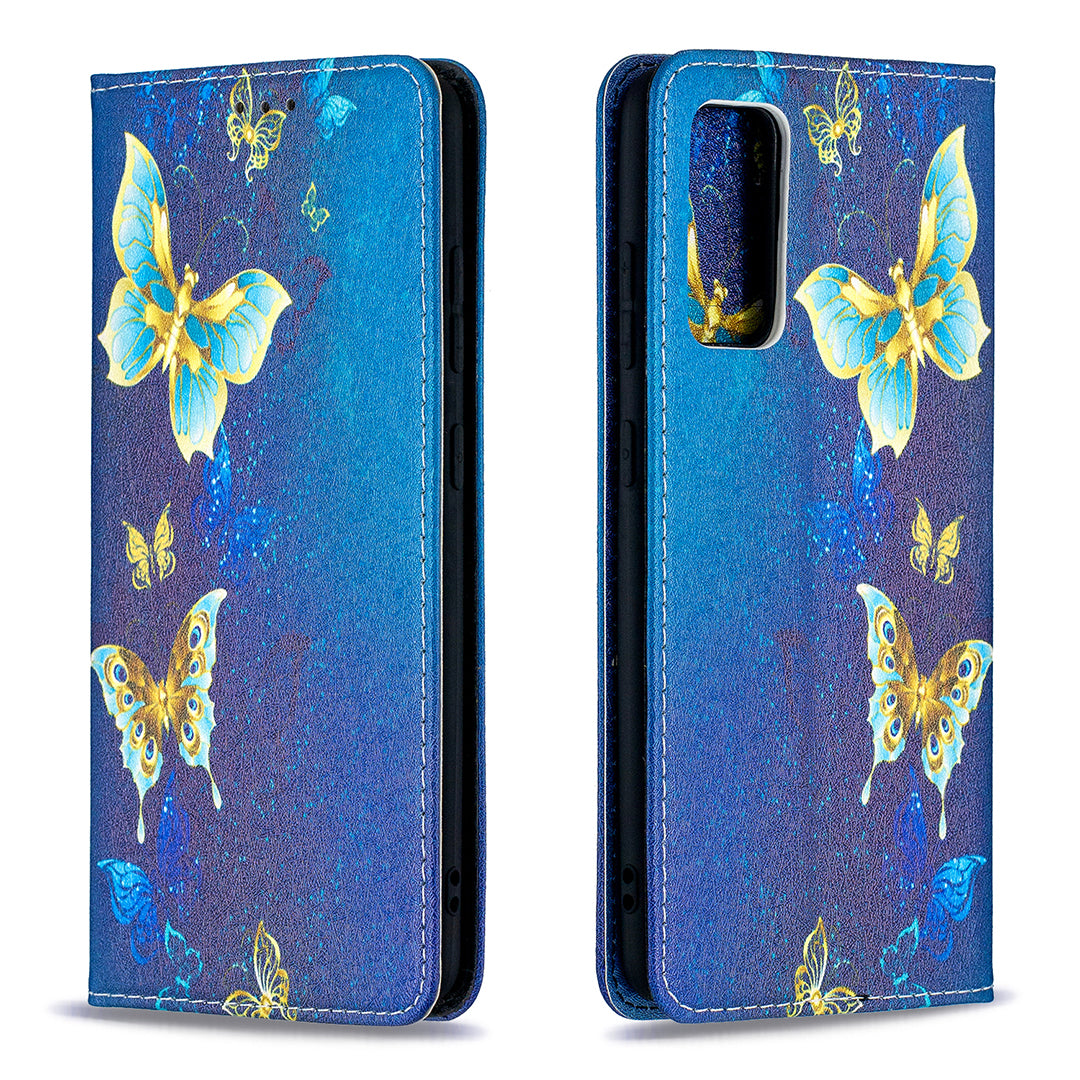 Auto-absorbed Stylish Patterned PU Leather Stand Phone Case for Samsung Galaxy S20 FE 4G/FE 5G/S20 Lite/S20 FE 2022 - Golden Butterflies