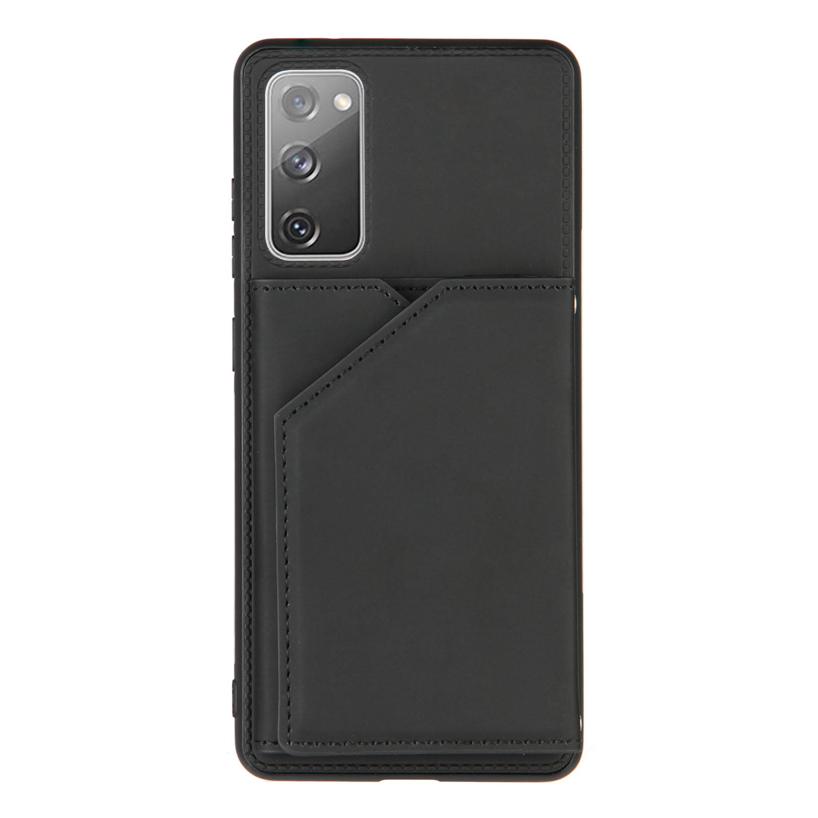 Stand Card Holder Rubberized Leather Skin TPU Phone Shell for Samsung Galaxy S20 FE 4G/FE 5G/S20 Lite/S20 FE 2022 - Black